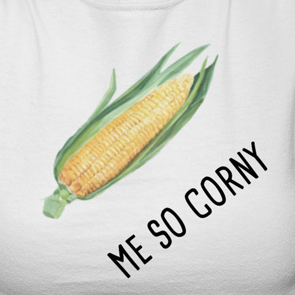 New Hand Printed Womens XL Me So Corny Corn Cob Veggie Muscle Shirt T-Shirt - Picture 2 of 6